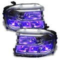 Ford Maverick headlights with purple demon eyes