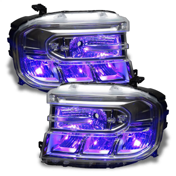 Ford Maverick headlights with purple demon eyes