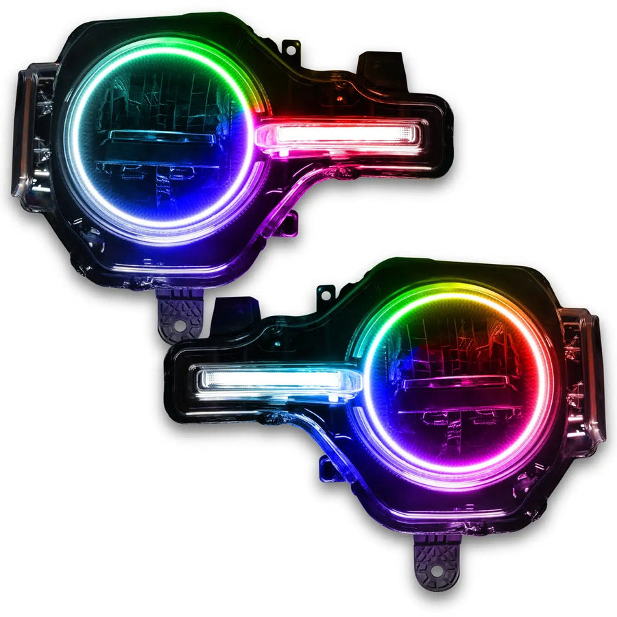 Bronco headlights with colorshift halos and DRL