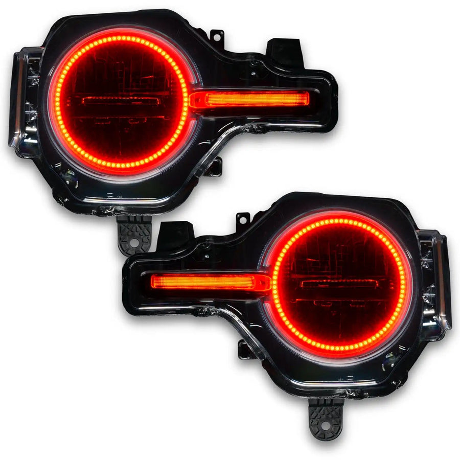 Bronco headlights with red halos and DRL