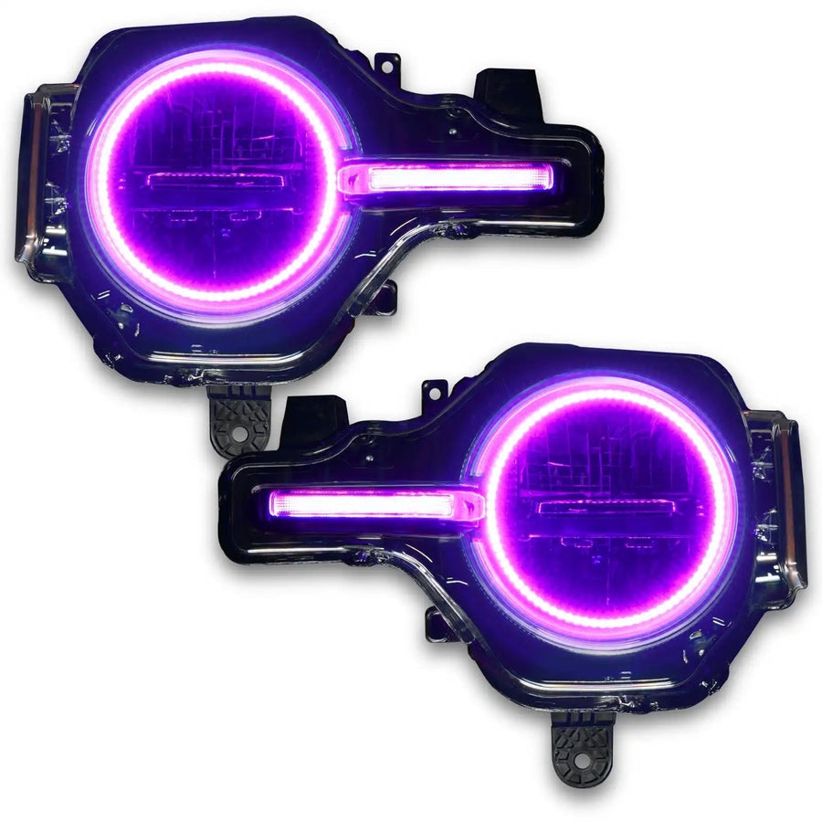 Bronco headlights with pink halos and DRLs
