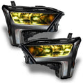 2022+ Toyota Tundra Headlights with yellow demon eye projectors.