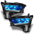 2022+ Toyota Tundra Headlights with cyan demon eye projectors.
