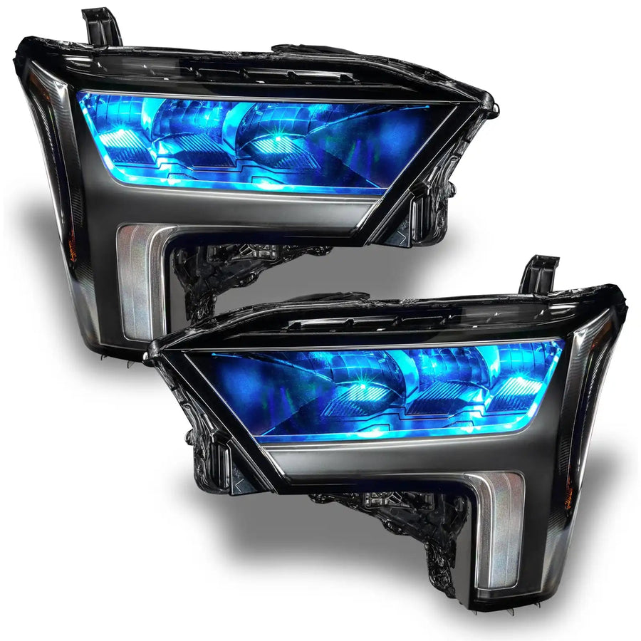 2022+ Toyota Tundra Headlights with cyan demon eye projectors.