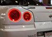 Close-up on the rear end of a Nissan Skyline with LED Tail Light Halo Rings installed.