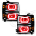 Chevrolet Silverado headlights with red LED halo rings.