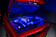 Red Challenger with blue engine bay lighting.