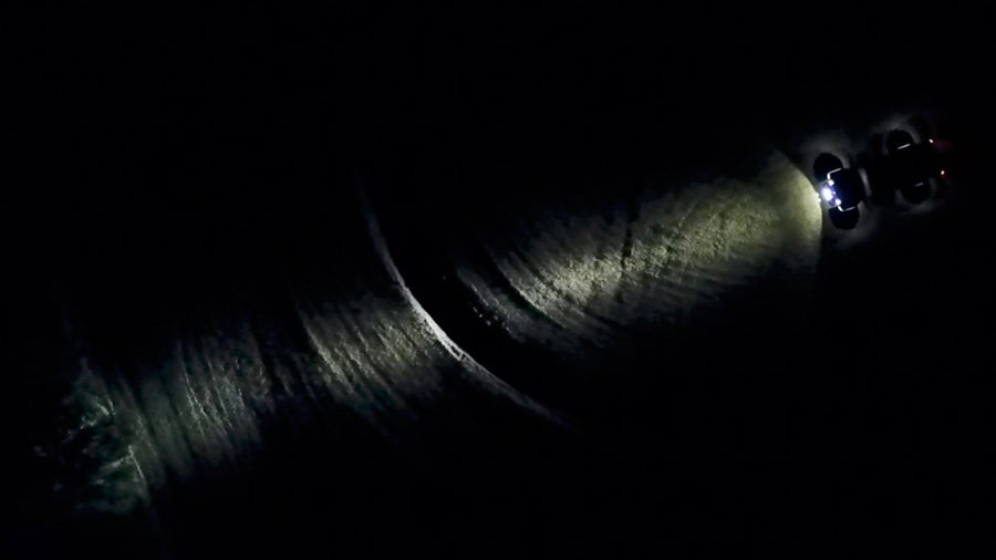 Bird's eye view showing the beam pattern of the 7" Multifunction LED Spotlights.