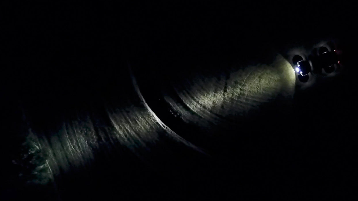 Bird's eye view showing the beam pattern of the 7" Multifunction LED Spotlights.