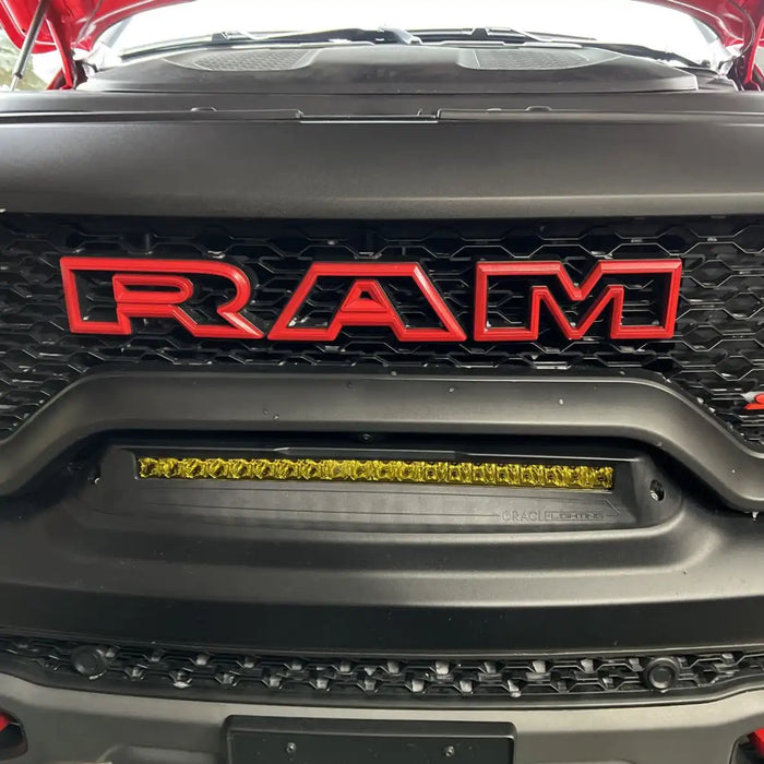 Front end of a RAM TRX with Front Bumper Flush LED Light Bar System installed.