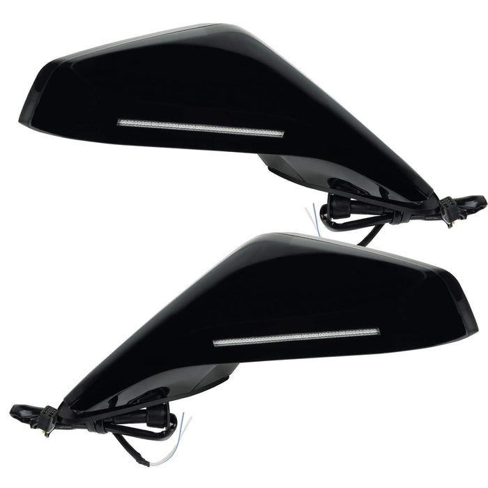 2010-2015 Chevrolet Camaro Concept Side Mirrors with black paint and clear lenses.