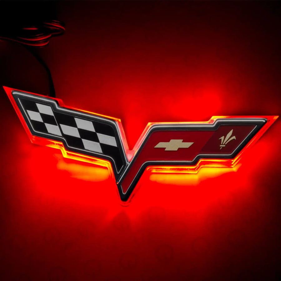 2005-2013 Chevrolet C6 Corvette Illuminated Emblem with red LEDs.