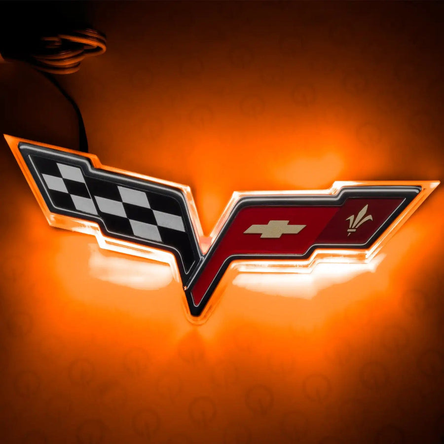 2005-2013 Chevrolet C6 Corvette Illuminated Emblem with amber LEDs.