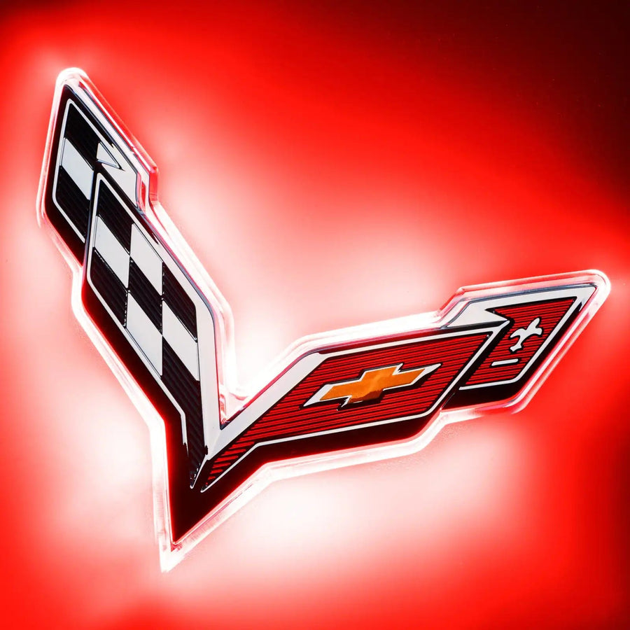 2014-2019 Chevrolet C7 Corvette Rear Illuminated Emblem with red LEDs.