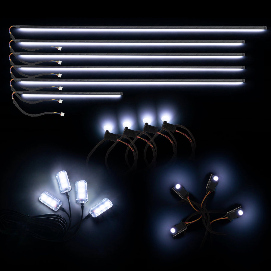 Dynamic ColorSHIFT 18-Piece Universal LED Interior Kit - Bluetooth Multi-Zone Lighting display with LED strips and lights.