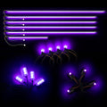 Dynamic ColorSHIFT 18-Piece Universal LED Interior Kit - Bluetooth Multi-Zone Lighting components including purple light strips and pods.