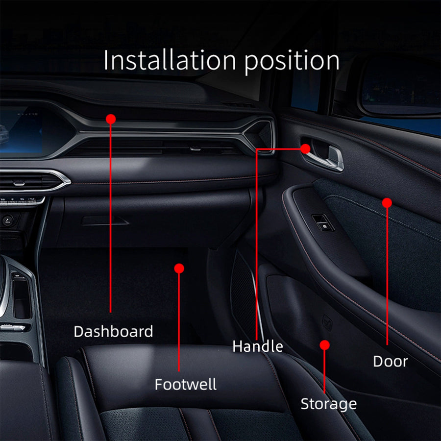 Installation position for Dynamic ColorSHIFT 18-Piece Universal LED Interior Kit - Bluetooth Multi-Zone Lighting.