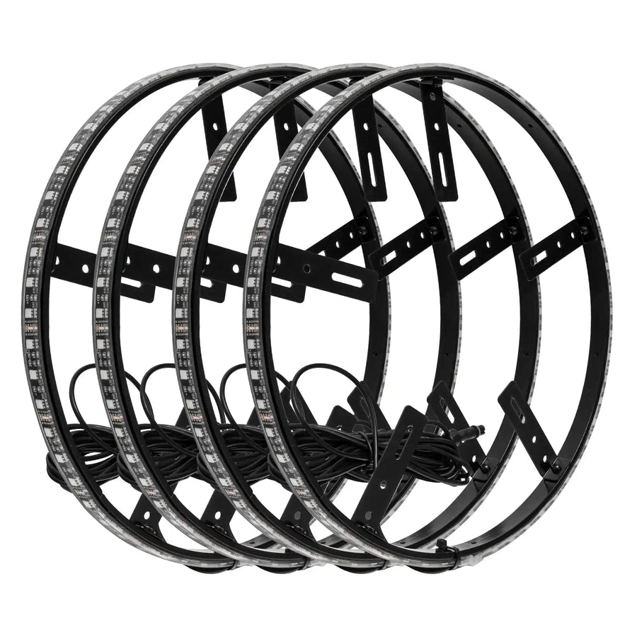 Angled view of LED Illuminated Wheel Rings.
