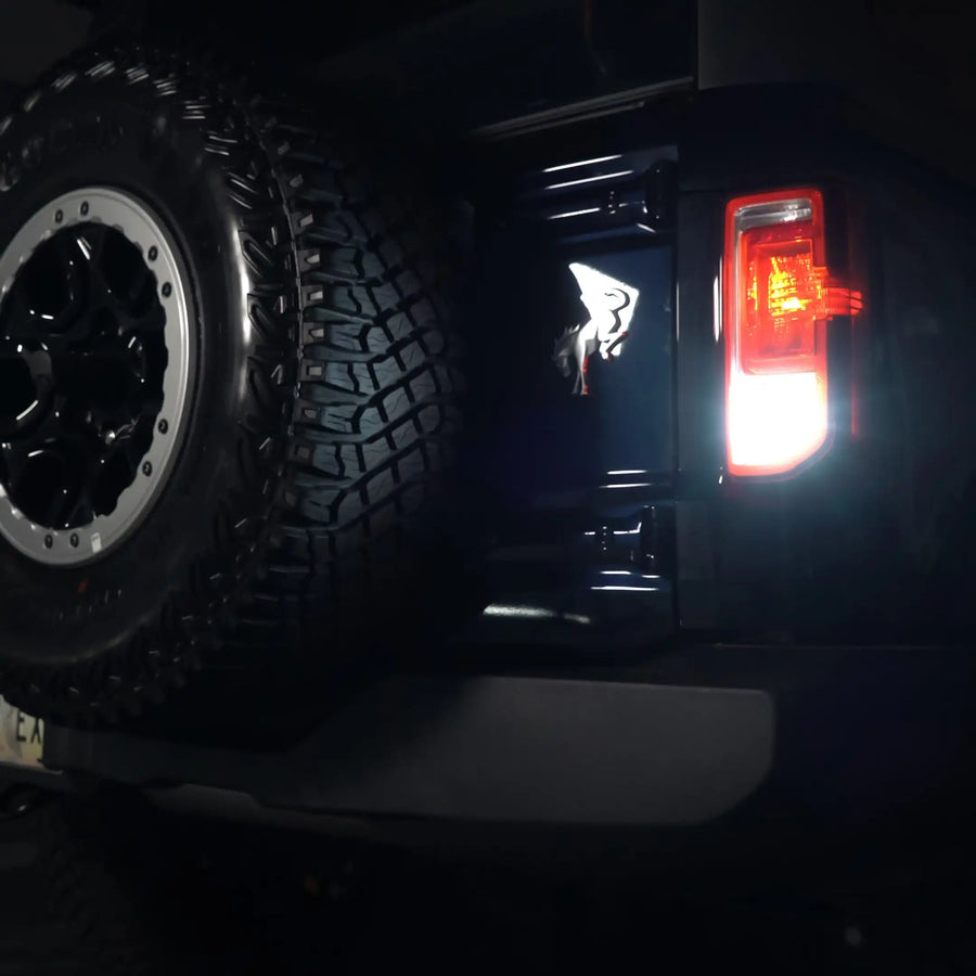 2021-2022 Ford Bronco WT21W Extreme-Performance LED Reverse Light Bulbs for Standard Halogen Tail Lights in use on a vehicle.