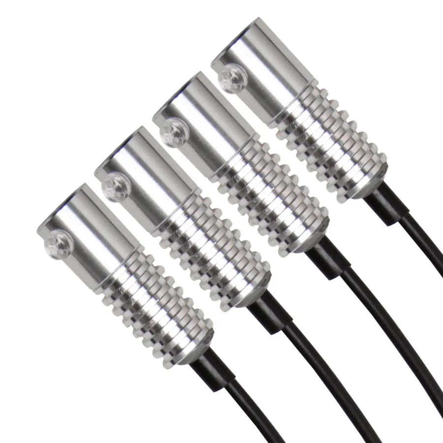 Close-up on four Fiber Optic LED Light Heads.