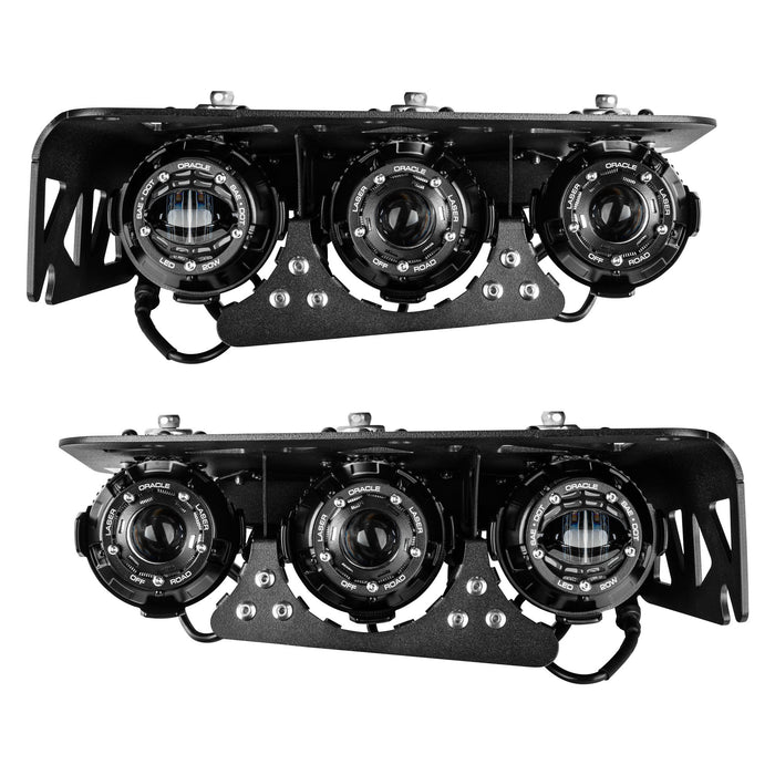 Front product view of 2021-2024 Ford Bronco Off Road LASER Auxiliary Lights + LED Fog Light Kit for Steel Bumper