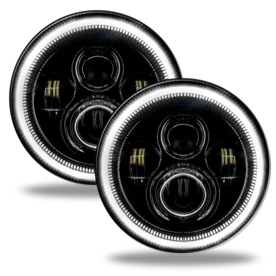 7" High Powered LED Headlights with white LED halo rings.
