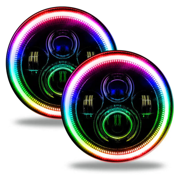 7" high powered headlights with dynamic colorshift halos