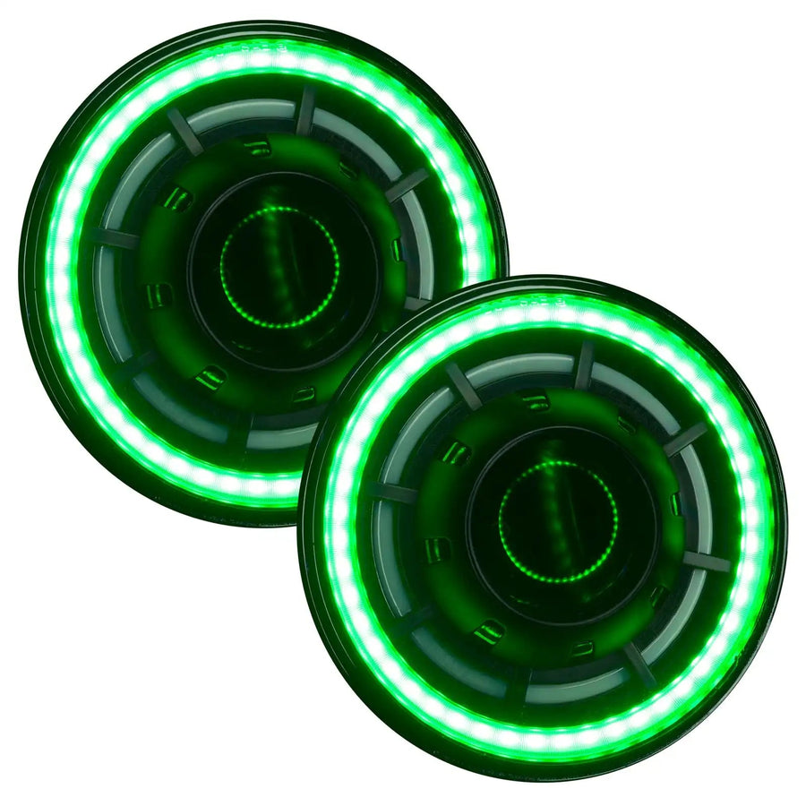 7" Oculus Headlights with green LED outer halo ring.