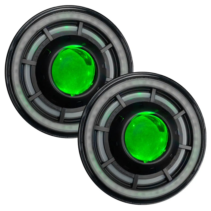 7" Oculus Headlights with green demon eye projector.