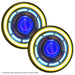 7" Oculus Headlights with yellow LED outer halo ring, blue LED inner halo ring, and blue demon eye projector.