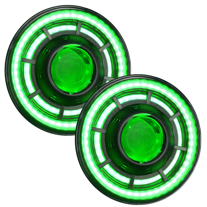 7" Oculus Headlights with all 3 lighting zones set to green.