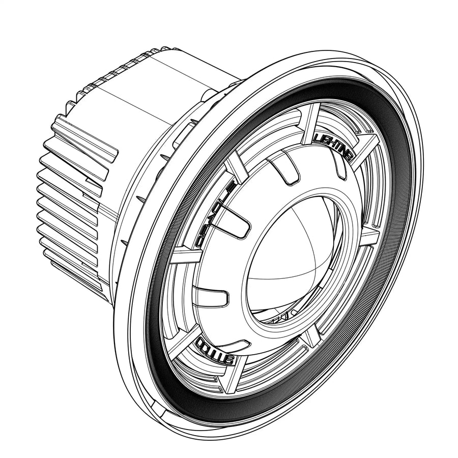 CAD graphic showing an angled view of 7" Oculus Headlights