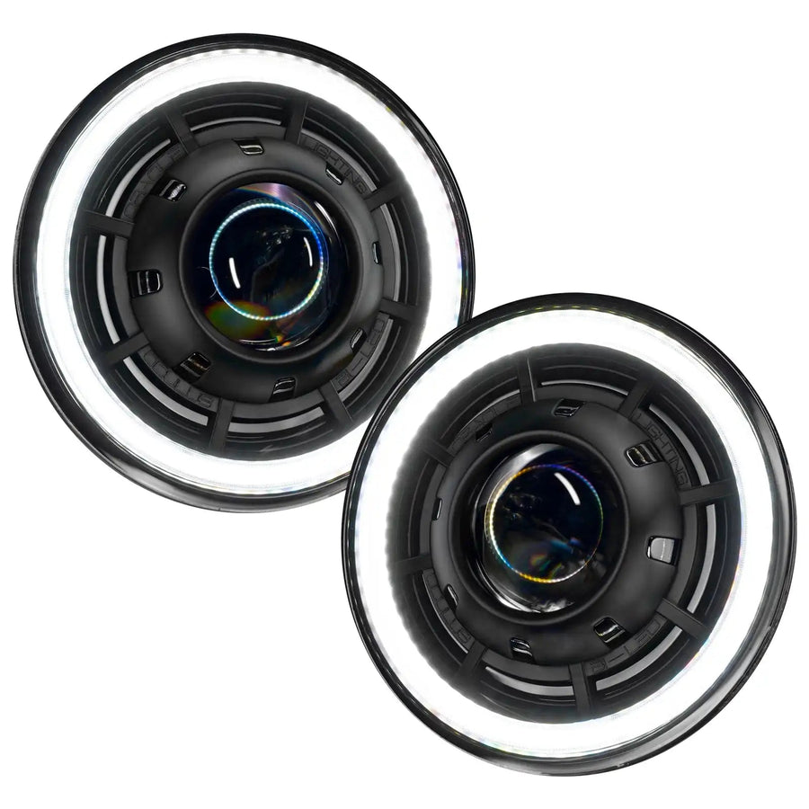 7" Oculus Switchback Headlights with white halo ring.