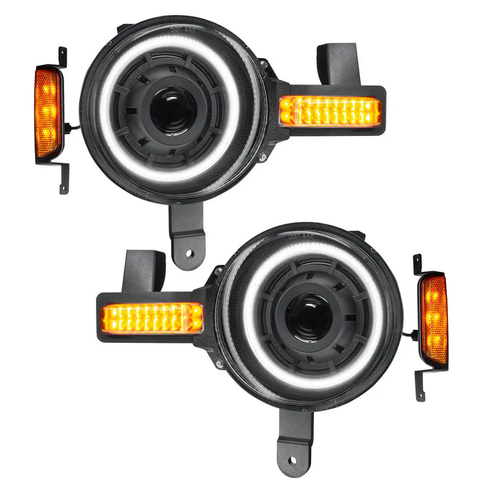 Oculus™ Bi-LED Projector Headlights for 2021+ Ford Bronco with white LED outer halo.