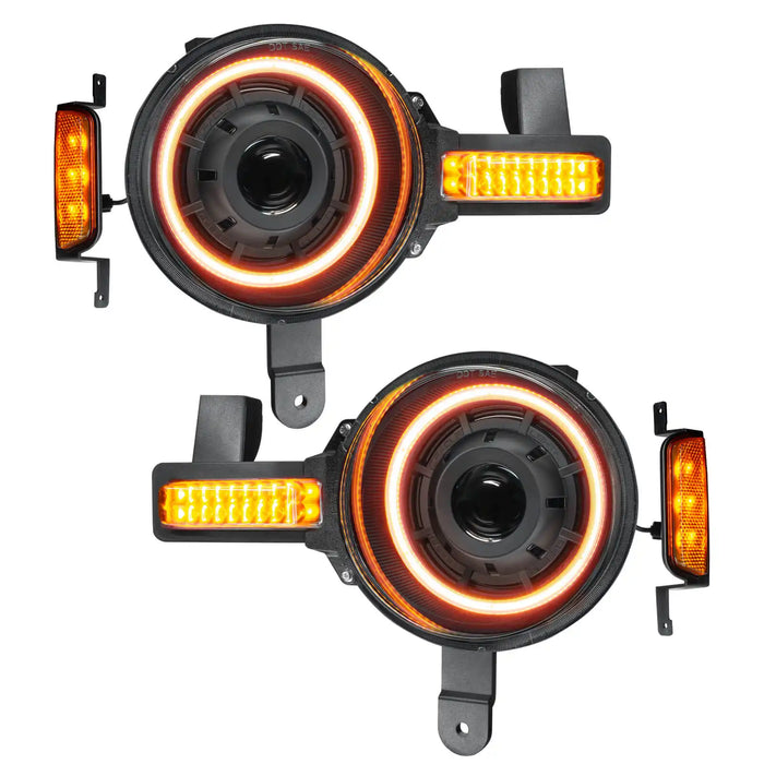 Oculus™ Bi-LED Projector Headlights for 2021+ Ford Bronco with amber LED outer halo.