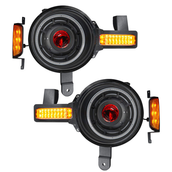Product view of Oculus™ ColorSHIFT® Bi-LED Projector Headlights for 2021+ Ford Bronco with red projector