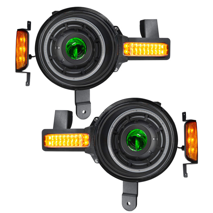Product view of Oculus™ ColorSHIFT® Bi-LED Projector Headlights for 2021+ Ford Bronco with green projector