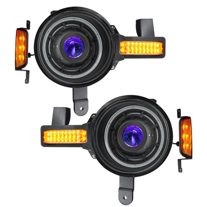 Product view of Oculus™ ColorSHIFT® Bi-LED Projector Headlights for 2021+ Ford Bronco with purple projector