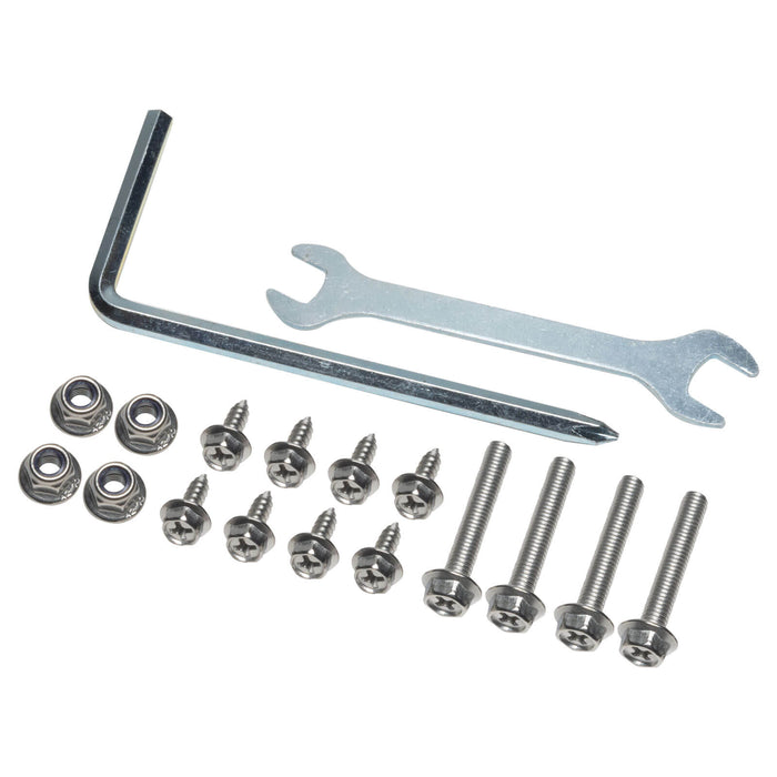 Installation hardware, wrenches screws and nuts