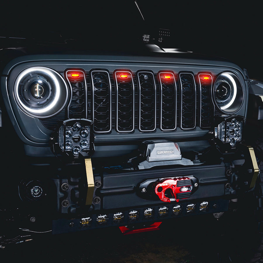 2024+ Jeep Wrangler JL/ Gladiator JT Pre-Runner Style LED Grill Light Kit - PRE-ORDER installed on vehicle front