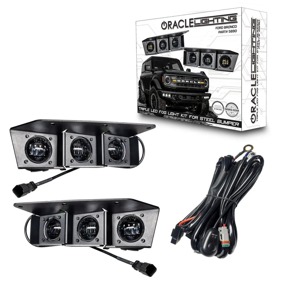 2021-2026 Ford Bronco Triple LED Fog Light Kit - Steel Modular Bumper | 90W