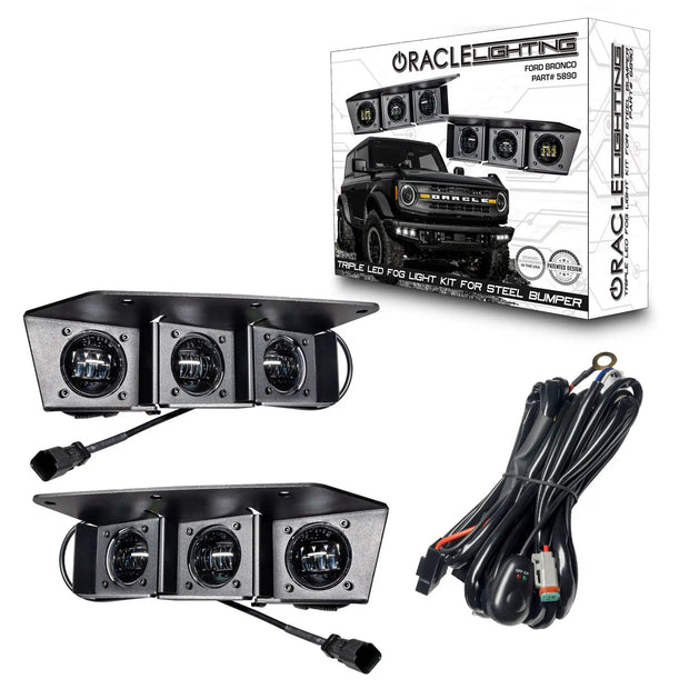 2021-2026 Ford Bronco Triple LED Fog Light Kit - Steel Modular Bumper | 90W