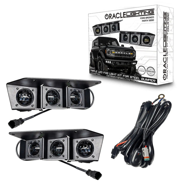 2021-2026 Ford Bronco Triple LED Fog Light Kit - Steel Modular Bumper | 90W