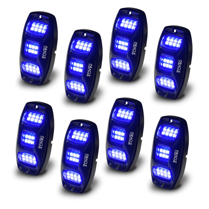 8 oversized rock light pods with blue LEDs