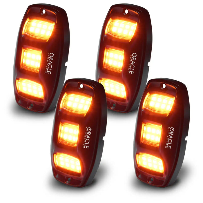4 piece rock lights glowing amber