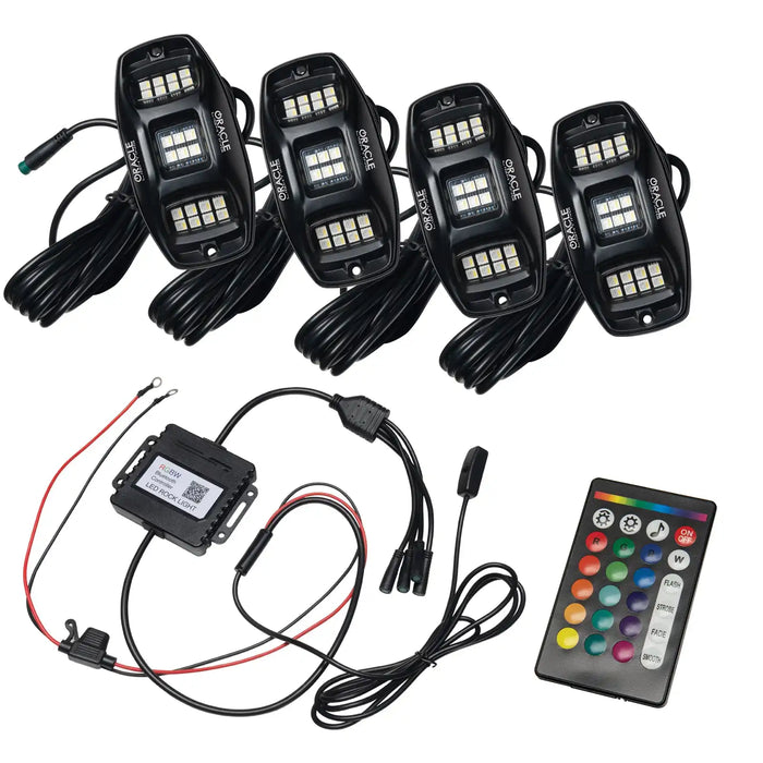 4 piece rock light kit with wiring hub and controller