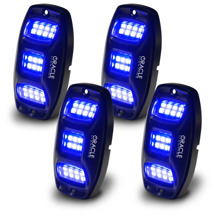 4 piece rock light glowing blue