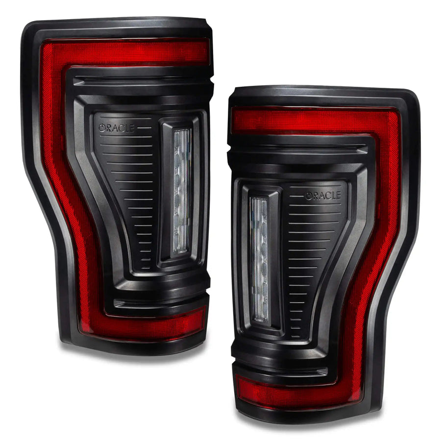 Angled view of Flush Mount LED Tail Lights for 2017-2022 Ford F-250/350 Superduty with standard lens.