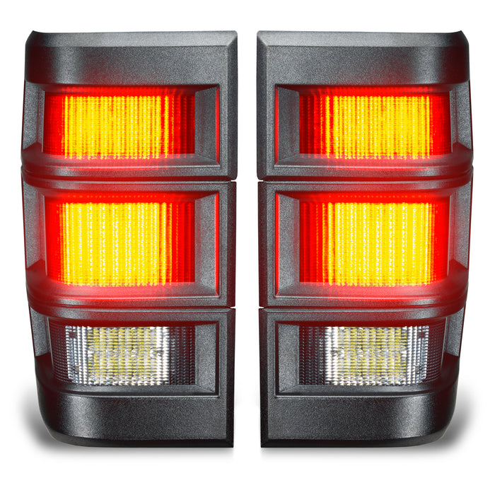 Front view of Jeep Comanche MJ LED Tail Lights with brake lights on