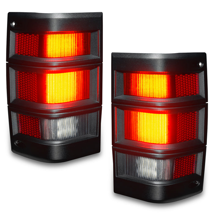 Angled view of Jeep Comanche MJ LED Tail Lights with brake lights on